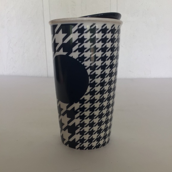 STARBUCKS 2015 HOUNDSTOOTH TUMBLER NAVY AND GOLD CERAMIC COFFEE 12 FL OZ TUMBLER - Picture 5 of 10